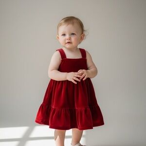 Cat & Jack Baby Girl Red Velvet Dress Size 12 Months Sleeveless